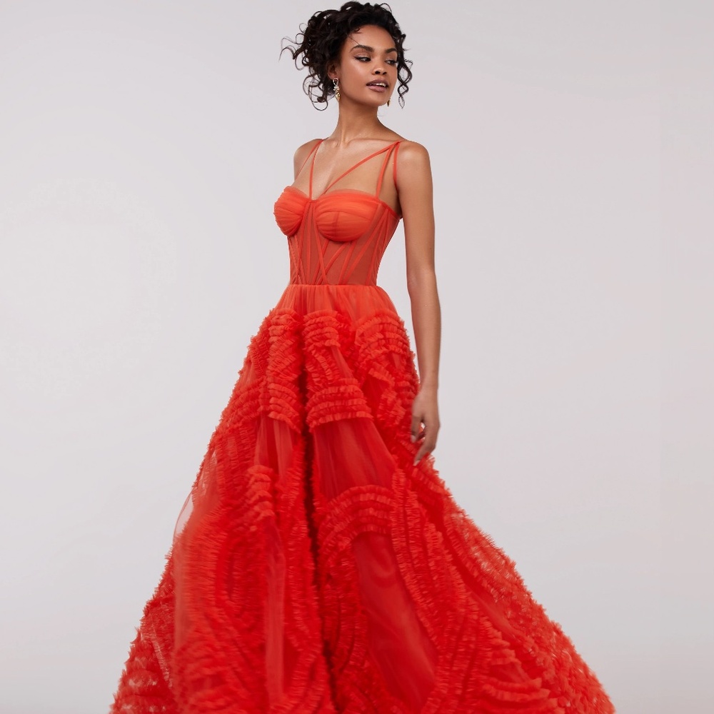 Milla Tangerine Tulle Ornament Maxi Dress